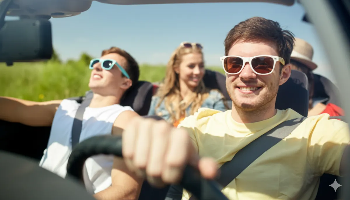 Look out for a driver with a load of happy teenagers. The driver may be distracted.